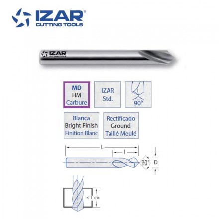 foret à centrer carbure MD/HM CNC Izar de 2 à 20 mm