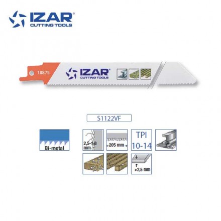 Lame scie sabre Izar S1122VF (lot de 5) bimétal 225 mm TPI 10-14