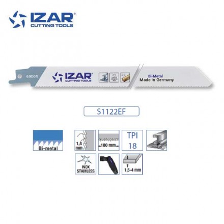 Lame scie sabre Izar S1122EF bimétal (Pack de 5) pour inox 200 mm 18 TPI