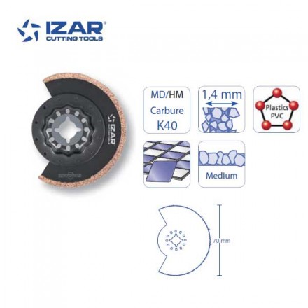 lame segmenté à concrétion carbure MD/HM Starlock Izar 70 mm