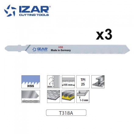 lame de scie sauteuse HSS Izar T318A pour acier 132mm TPi25 (x3)