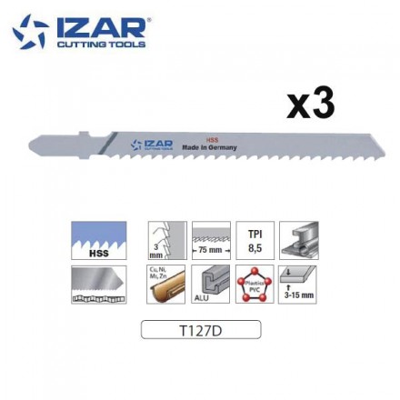 lame de scie sauteuse HSS Izar T127D pour acier, aluminium 100mm TPi8.5 (x3)