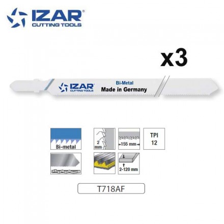 lame de scie sauteuse bimétal Izar T718AF pour bardage acier 180mm TPi12 (x3)