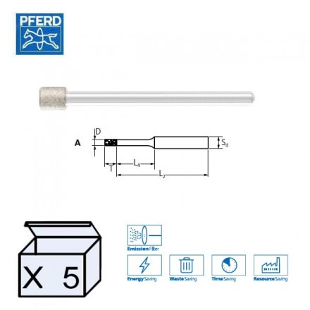 meule diamant Pferd cylindrique ZY 0.5x2 mm sur tige 3 mm dureté D64 (x5)
