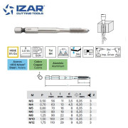 Taraud droit HSSE 5°Co queue E6.3 hexagonale 6 pans Izar