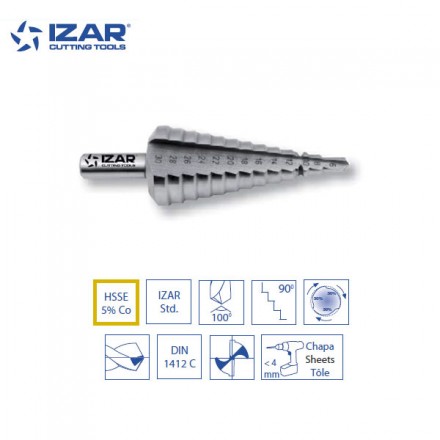 foret étagé HSSE 5%Co inox Izar capacités de 4 à 60 mm