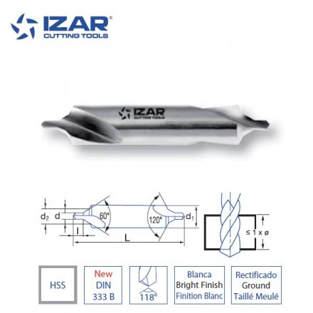foret à centrer double Izar HSS DIN333B de 1 à 6.30 mm