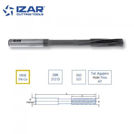 alésoir machine Izar HSSE 5%Co DIN 212D de 2 à 20 mm