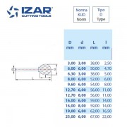 fraise rotative carbure Izar sphérique KUD denture 6 de 3 à 25 mm